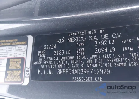 2024 Kia Forte Gt-Line from USA, damaged, VIN 3KPF54AD3RE752929